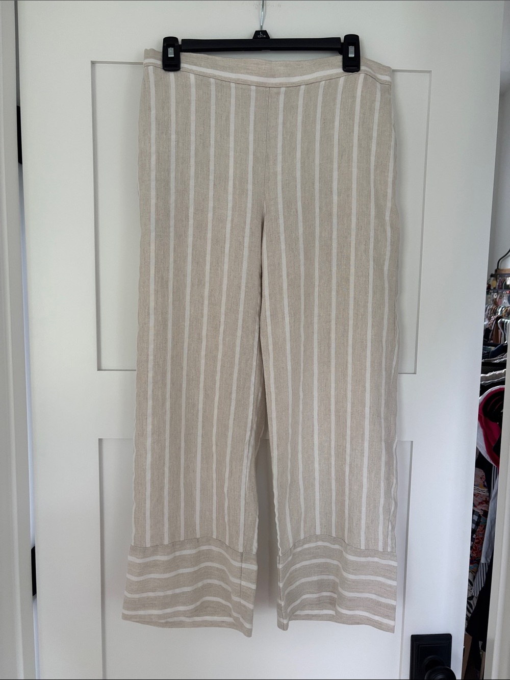 Loft Beige & White Striped Wide-Leg Crop Pants